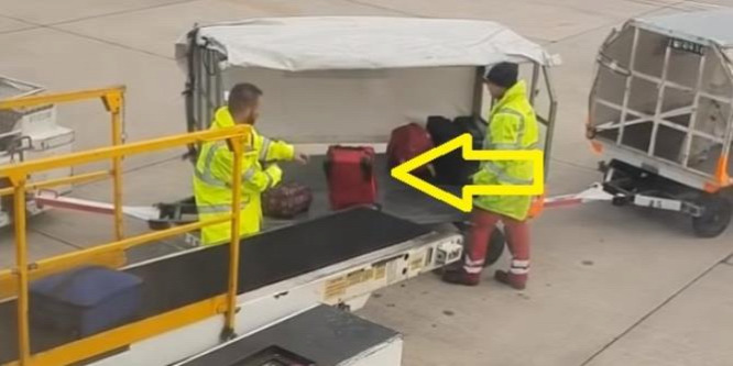 Így dobálják a csomagokat a manchesteri repülőtéren