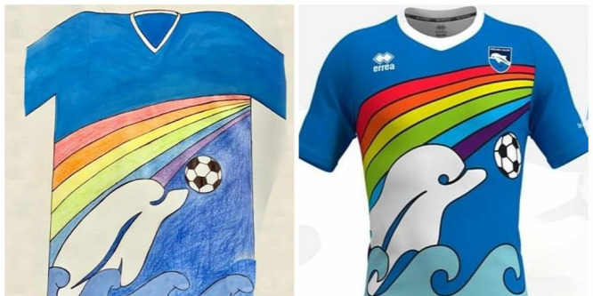 Delfines mezt tervezett egy hatéves kisfiú a Pescara focicsapatának - fotó