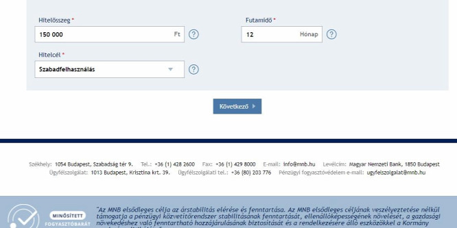 Kalkulátorral segíti az MNB a fogyasztóbarát személyi hitelek összehasonlítását